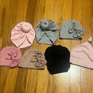 Kids Bow and Knot Turban Hat Set - Pink, Gray, Black, Tan